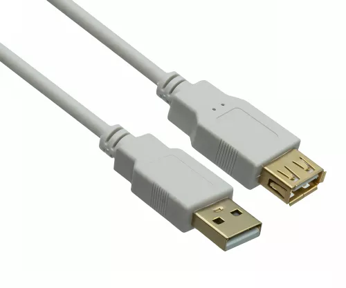 DINIC USB 2.0 HQ Verlängerung A Stecker auf A Buchse, 28 AWG / 2C, 26 AWG / 2C, weiß, DINIC Box mit Euroloch, Länge 2,00m